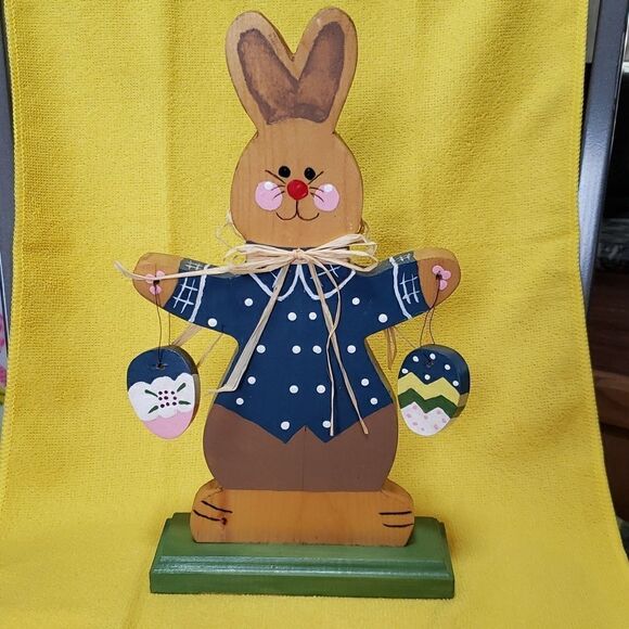 Vintage Hand-Crafted Wooden Easter Bunny Decor - 11" High - Picture 3 of 7